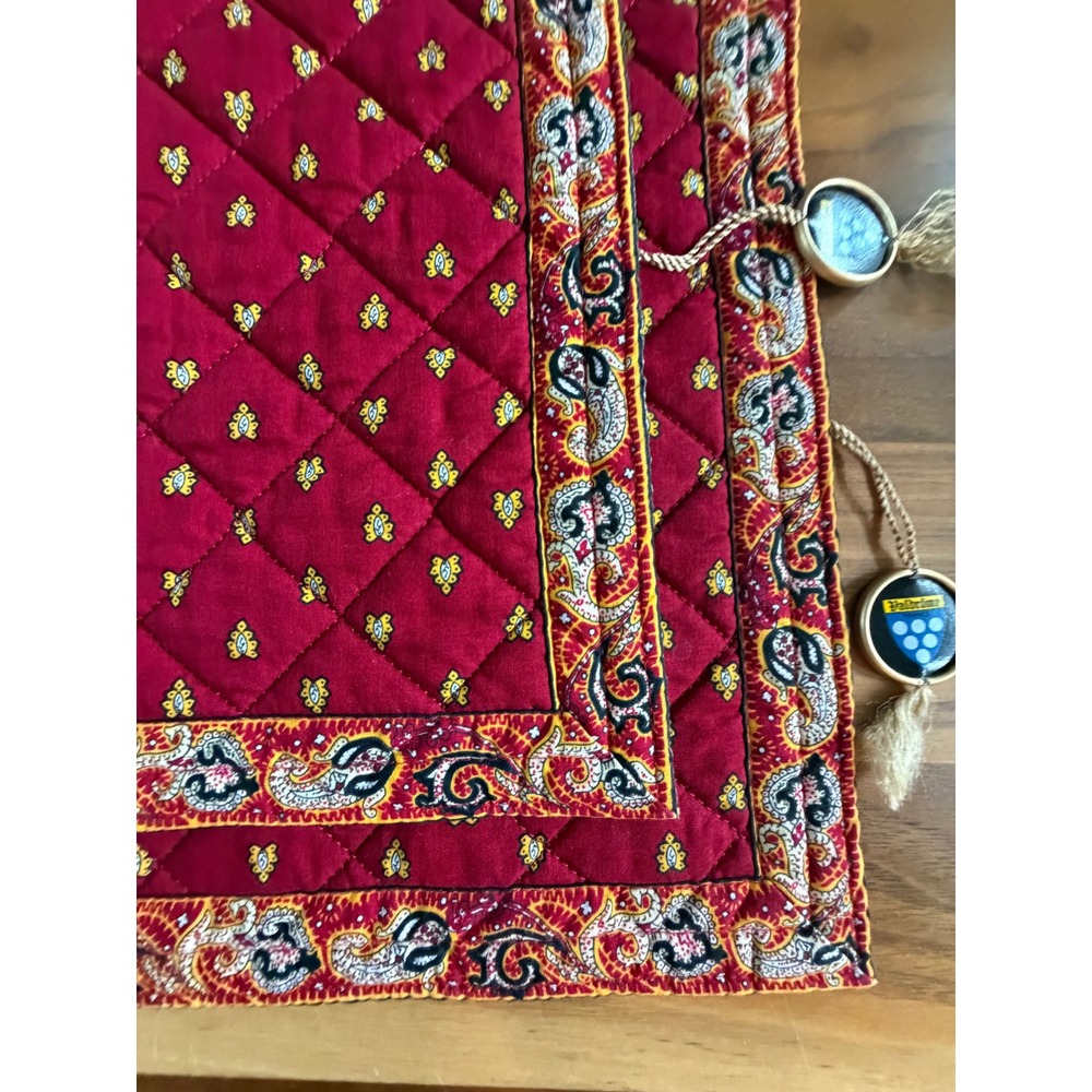2 Valdrome French Country Quilted Placemats in Red Yellow Floral Paisley France - Picture 6 of 7